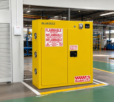 Tủ sạc pin lithium chống cháy thông minh 30 gallon- báo khói và thông gió tự động BLUEZEIZ BlueBAC-30-GYN