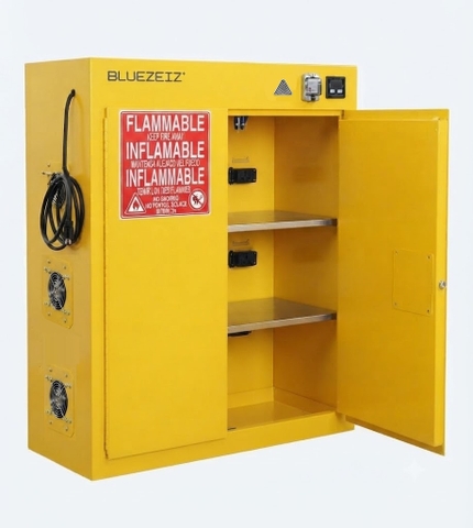 Tủ sạc pin lithium chống cháy thông minh 30 gallon- báo khói và thông gió tự động BLUEZEIZ BlueBAC-30-GYN