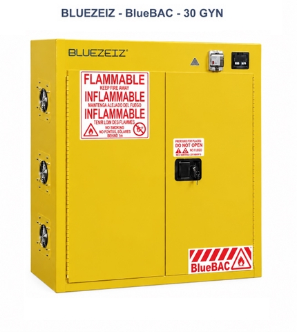 Tủ sạc pin lithium chống cháy thông minh 30 gallon- báo khói và thông gió tự động BLUEZEIZ BlueBAC-30-GYN