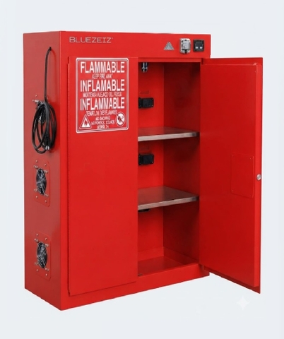 Tủ sạc pin lithium chống cháy thông minh 45 gallon- báo khói và thông gió tự động BLUEZEIZ BlueBAC-45-GYN