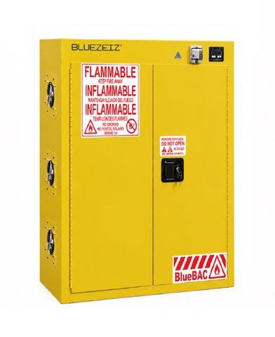 Tủ sạc pin lithium chống cháy thông minh 45 gallon- báo khói và thông gió tự động BLUEZEIZ BlueBAC-45-GYN