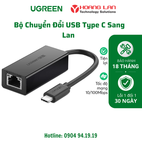 Bộ Chuyển Đổi USB Type C Sang Lan 100/1000 Ugreen