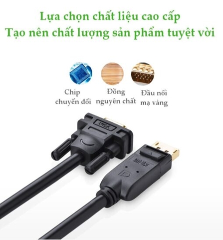 Cáp chuyển đổi có chipset Displayport sang VGA 1.5M Ugreen(10247)