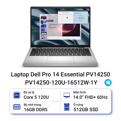 DELL Pro 14 Essential PV14250 - 71084489 (Core 5-120U/16GB/SSD 1TB /FHD+ /W11/SILVER/NO DVD/14.0
