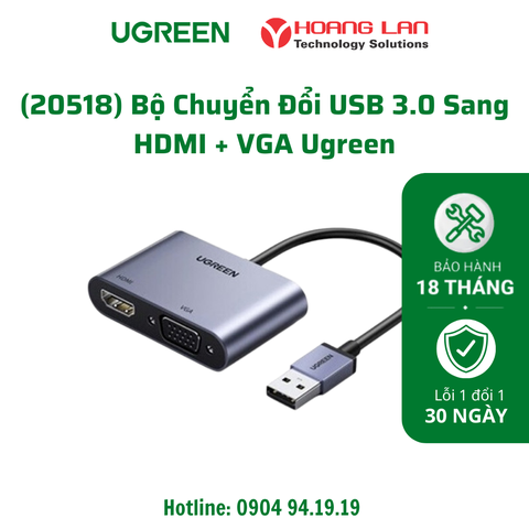 Bộ Chuyển Đổi USB 3.0 Sang HDMI + VGA Ugreen(20518)