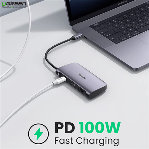Bộ chuyển USB type-C sang HDMI/ Hub USB 3.0 hỗ trợ sạc cổng USB-C chính hãng Ugreen