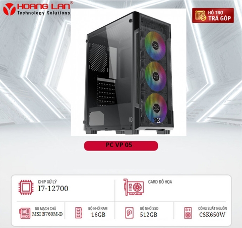 Bộ Máy tính PCHL 05 văn phòng  - Học Tập( INTEL CORE I7-12700K/Ram: 16GB/SSD: 512GB/PSU: CSK650W