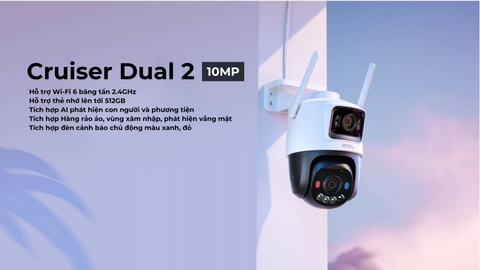 Mắt Camera IMOU ngoài trời 2 mắt IPC-S7XEP PTZ 10m ( 5M mỗi mắt ) Có Màu, Đàm thoại 2 chiều, Đèn chớp xanh đỏ