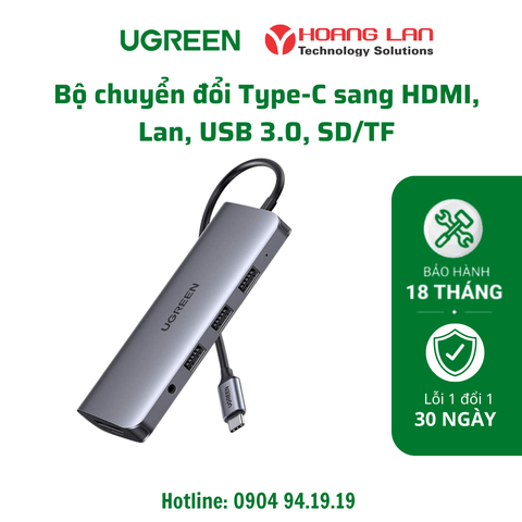 Bộ Chuyển Đổi USB Type C Sang HDMI+SD+TF+PD+2 Cổng USB 3.0+RJ45 Ugreen