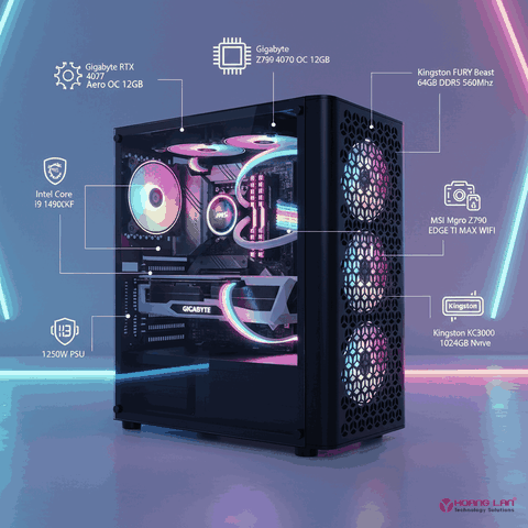 BỘ MÁY TÍNH PCHL 02 GAMING ( INTEL CORE I9-14900KF / VGA: RTX 4070 Aero OC 12GB / Ram: 64GB / SSD: 1T /PSU: 1250W