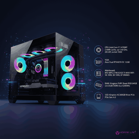 BỘ MÁY TÍNH PCHL 03 GAMING ( INTEL CORE I7-14700KF / VGA: RTX 4070 OC 12GB / Ram: 64GB / SSD: 1T / PSU: 1250W )