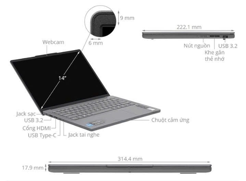 Lenovo IdeaPad Slim 3 14IRH10 - 83K0000AVN (I5-13420H/24GB/SSD 512GB/WUXGA/W11/XÁM/NO DVD/14.0