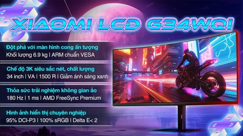 Màn hình Gaming Xiaomi G34WQi (ELA5454EU) (34inch/Cong/WQHD/VA/180HZ/1ms/DP+HDMI)