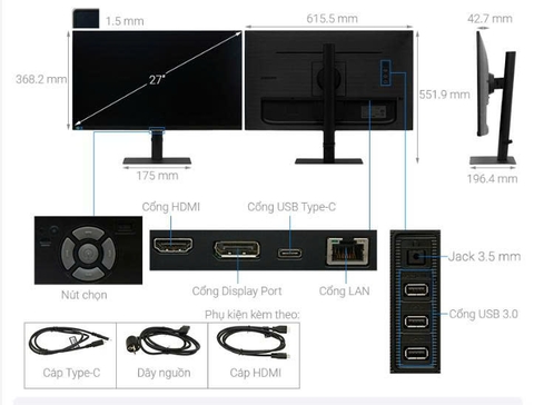 Màn hình Samsung ViewFinity S8 LS27B800PXEXXV 27 inch 4K/IPS/60Hz/5ms/HDR400/HDMI/TypeC