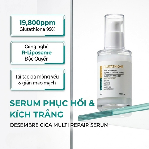 Tinh chất phục hồi kháng sắc tố liposome Glutathione Cica Multi Repair Serum Desemre