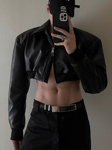 Áo Khoác Croptop Chất Liệu Da