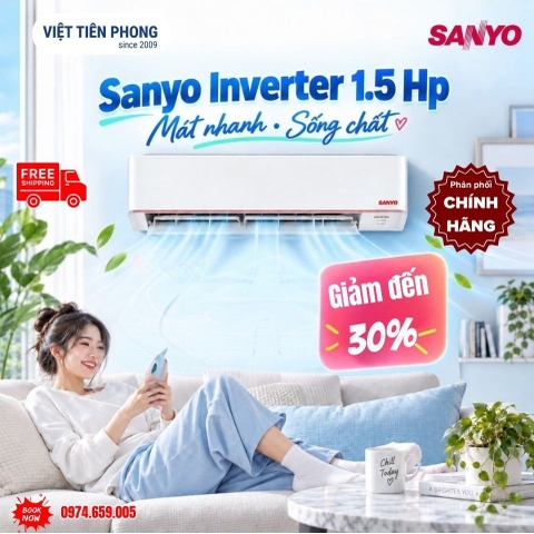 Sanyo Inverter 1.5HP – Mát nhanh, sống chất