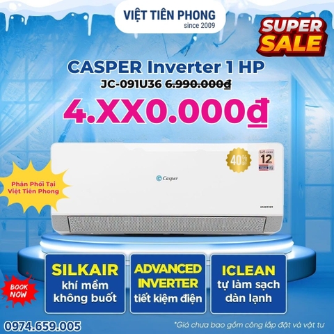 Casper Inverter 1 HP JC-09IU36 Giá Chỉ Từ 4.XX0.000đ – Tiết Kiệm Điện, Làm Lạnh Êm Ái