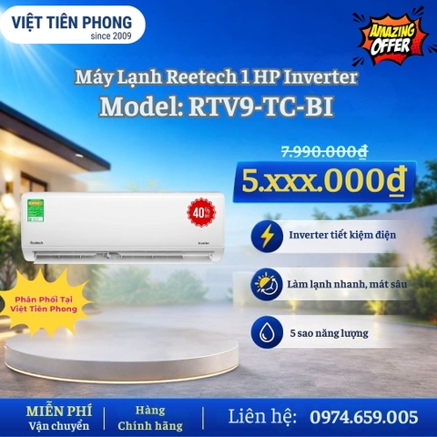 Máy lạnh Reetech 1HP Inverter RTV9-TC-BI – Tiết kiệm điện, làm lạnh nhanh