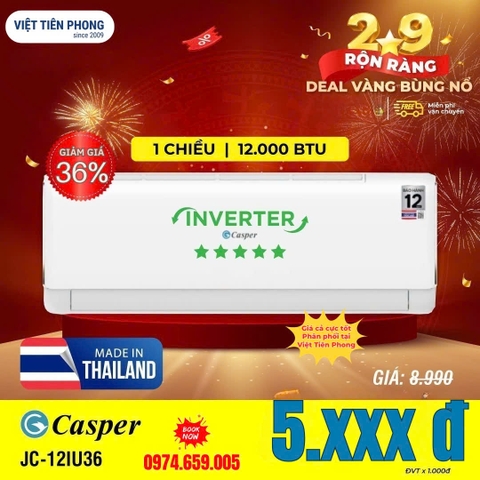 Casper Inverter 12.000 BTU JC-12IU36 giảm 28% – Chỉ 6.490.000đ dịp Quốc khánh 2/9