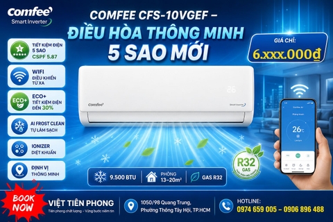Máy Lạnh Comfee Smart Inverter 1HP CFS-10VGEF – Điều Hòa Thông Minh 5 Sao Mới, Tiết Kiệm Điện Vượt Trội