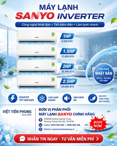 Máy lạnh SANYO Inverter 2026 – Công nghệ Nhật Bản, tiết kiệm điện, giá tốt tại Việt Tiên Phong