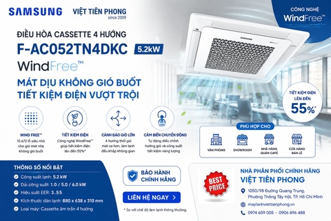 Máy lạnh Cassette 4 hướng Samsung WindFree™ F-AC052TN4DKC 5.2kW – Làm lạnh đồng đều, tiết kiệm điện cho văn phòng và cửa hàng