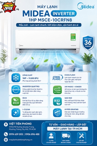 Máy Lạnh Midea Inverter 1HP MSCE-10CRFN8