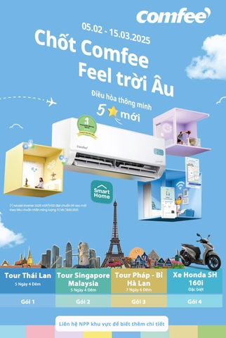Thông báo gói hàng máy lạnh 2025: Chốt Comfee - Feel trời Âu