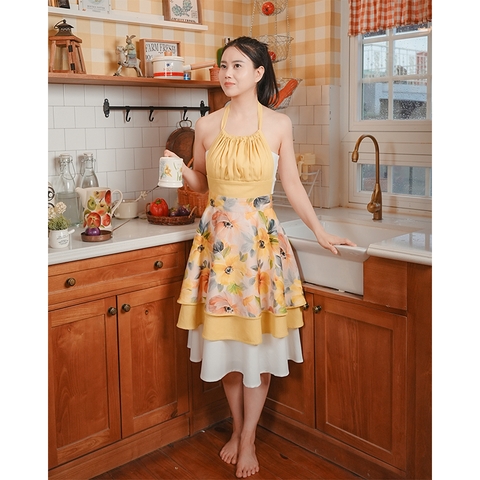 Tạp Dề Yếm Cổ –  Vải Linen Tự Nhiên – Tạp Dề Thời Trang Cao Cấp -  Dành Cho Mẹ&Bé - Màu Xanh Cốm & Vàng - Set MỘC TRÚC