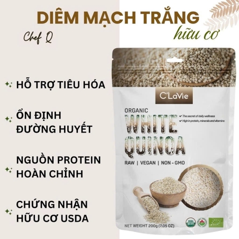 Diêm Mạch Trắng C’lavie 200g – Hạt Quinoa Hữu Cơ, Ăn Eat Clean, Nấu Cháo & Salad Healthy