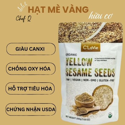 Hạt Mè Vàng Hữu Cơ C’LAVIE – Organic Sesame Làm Bánh, Sữa Hạt, Ăn Chay, Keto, Eat Clean