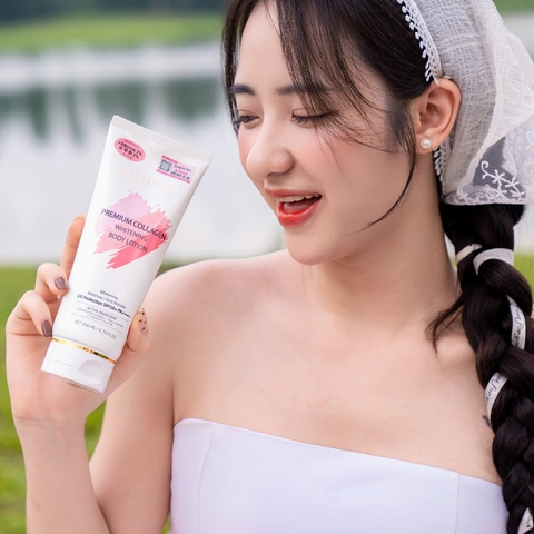 Kem Body Trắng Da Chống Nắng Nâng Tone Trắng Hồng Rạng Rỡ WHISIS Premium Collagen Whitening Body Lotion 200ml