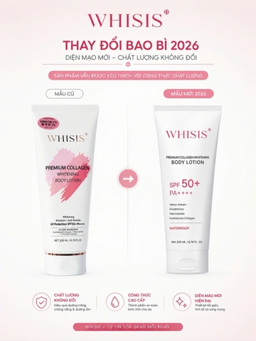 Kem Body Trắng Da Chống Nắng Nâng Tone Trắng Hồng Rạng Rỡ WHISIS Premium Collagen Whitening Body Lotion 200ml