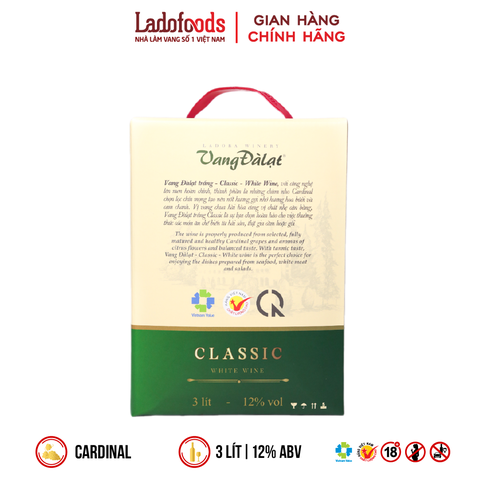 Vang Đàlạt Classic White Wine Hộp 3L