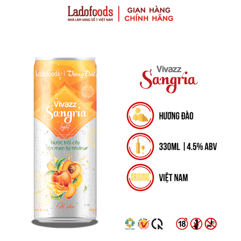 Vivazz Sangria Light - Nước Trái Cây Lên Men Tự Nhiên Vị Đào - Lon 330ML