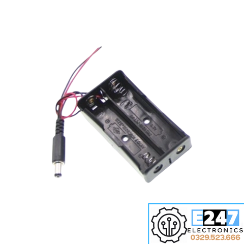 HỘP ĐẾ PIN 18650 2AA KÈM ĐẦU JACK DC ĐỰC 5.5X2.1MM