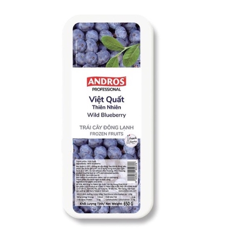 Việt quất thiên nhiên nguyên trái đông lạnh Andros (Frozen Wild Blueberry - IQF) - hộp 650g