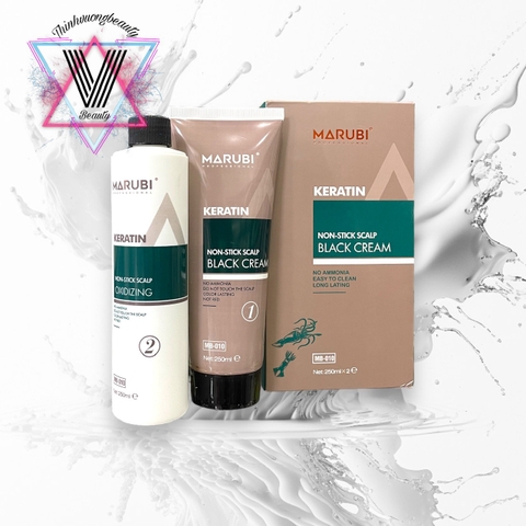 Thuốc Nhuộm Tóc Đen Phủ Bạc Keratin Không Dính Da Đầu Marubi 250Ml X2