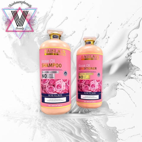 Gội xả tinh chất hoa hồng Biotin Raislave Luxury Rose Oil 2000ml