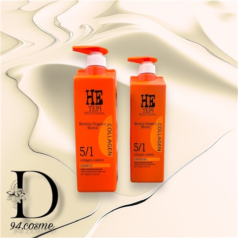 Cặp Dầu Gội Xả He Tepi Professionnal Keratin Organic Biotin 1000ml