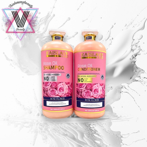 Gội xả tinh chất hoa hồng Biotin Raislave Luxury Rose Oil 2000ml