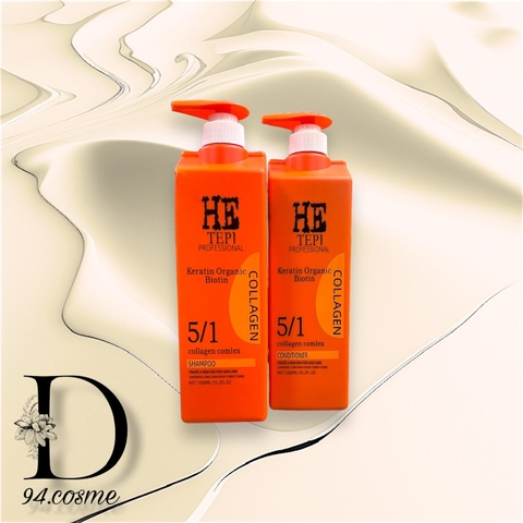 Cặp Dầu Gội Xả He Tepi Professionnal Keratin Organic Biotin 1000ml