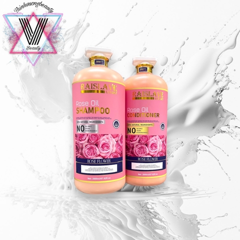 Gội xả tinh chất hoa hồng Biotin Raislave Luxury Rose Oil 2000ml