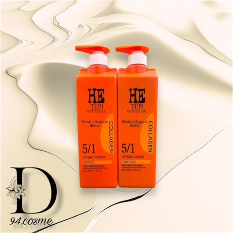 Cặp Dầu Gội Xả He Tepi Professionnal Keratin Organic Biotin 1000ml