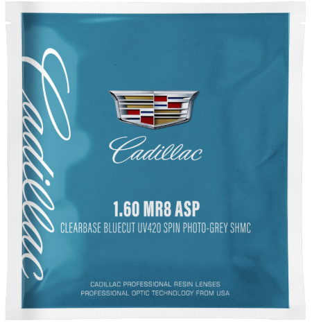 CADILLAC 1.60 MR8 ASP CLEARBASE BLUECUT UV420 SPIN PHOTO-GREY SHMC