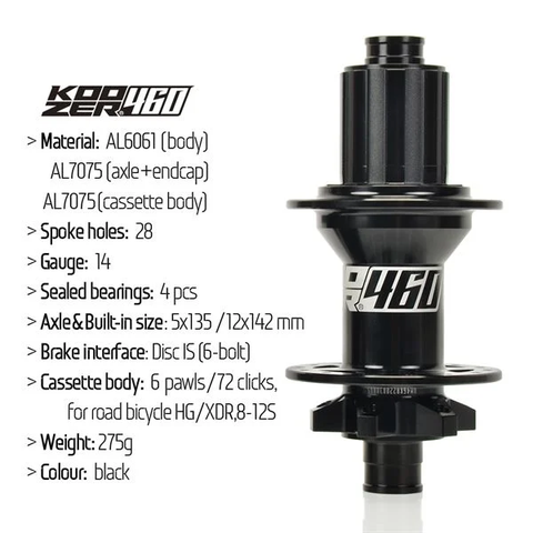 ĐÙM SAU XE ĐẠP KOOZER XR460 10x135 / 12x142 28C CỐI HG / XD / MS