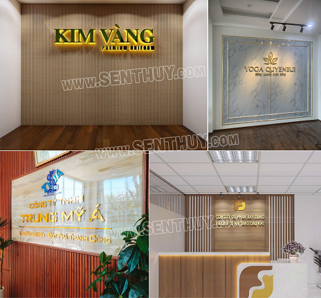 BACKDROP VĂN PHÒNG GẮN LOGO INOX TUYỆT ĐẸP, SANG