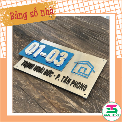 Bảng số nhà - Inox 304 xước trắng + gương xanh, số nổi cao cấp