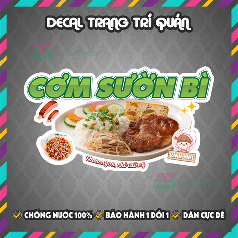 Decal CƠM SƯỜN BÌ - Decal Dán Tường Trang Trí Quán Ăn, Trà Sữa, Cà Phê - Chống Thấm Nước, Chống Nắng, Cắt Sẵn